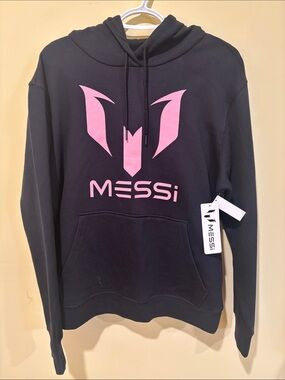 Messi Men's Black Hoodie with Pink Logo